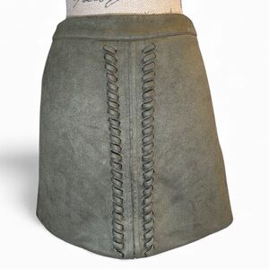 Very J Olive Green Faux Suede Skirt with Braided Detail. EC. Size small